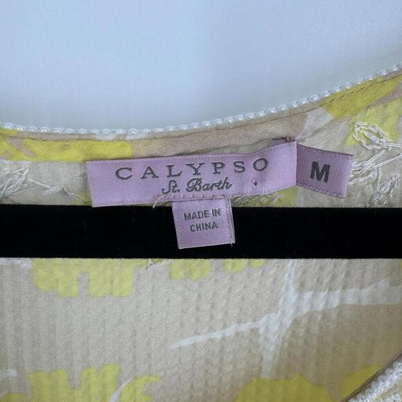 Calypso St. Barth top medium M yellow beaded silk sheer beachy feminine summer - Picture 5 of 6